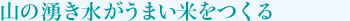 山の湧き水がうまい米をつくる